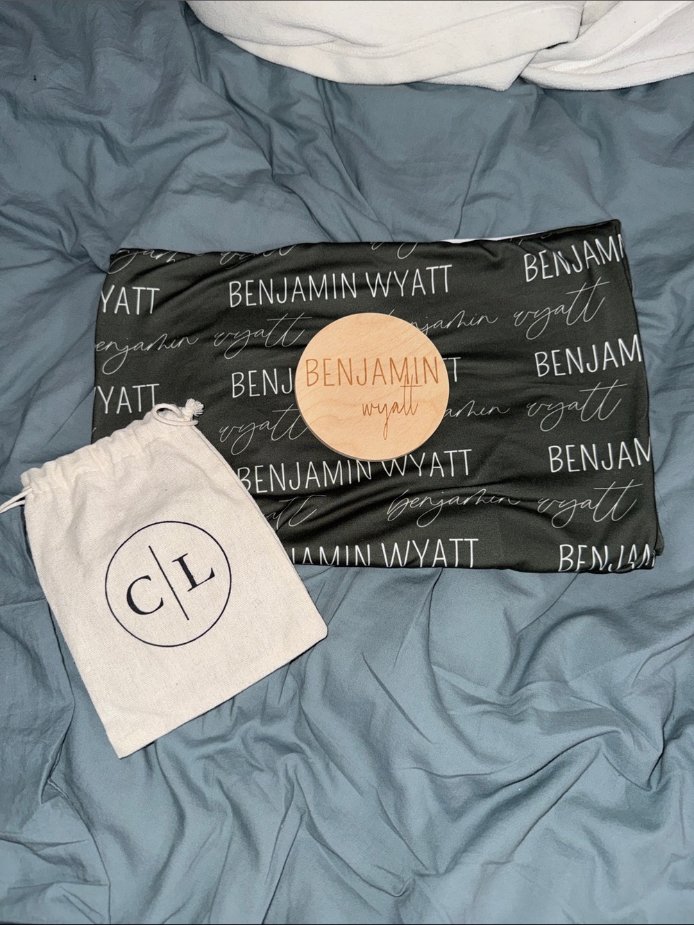 Caden Lane Black Personalized Benjamin Wyatt Gift Set with Natural Wood Accent